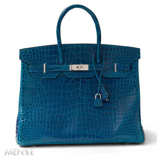 UNGETRAGEN - Hermès Birkin Bag 35 Croco Porosus Silver Colvert Blue 2017 (22360)
