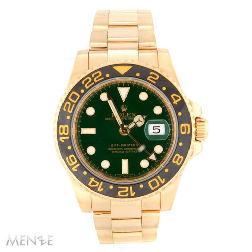 Rolex GMT Master II 116718LN Gelbgold Green Dial B+P 01/2014 (13838)